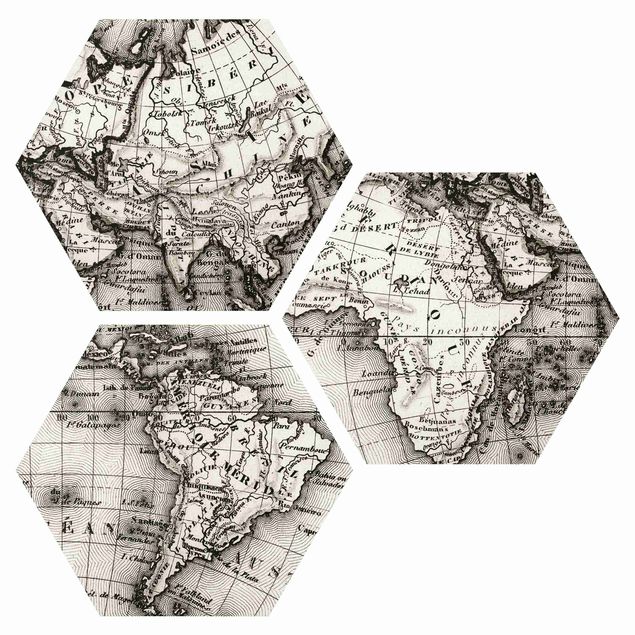 Esagono in Alluminio Dibond - Old World Map Dettagli