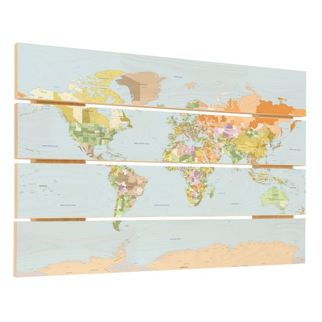 Stampa su legno - Mappa politica del mondo - Orizzontale 2:3