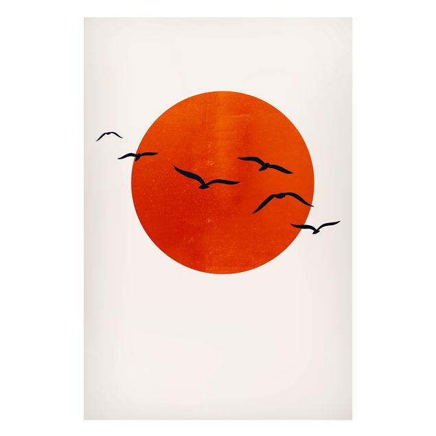 Lavagna magnetica per ufficio Stormo di uccelli di fronte al sole rosso I