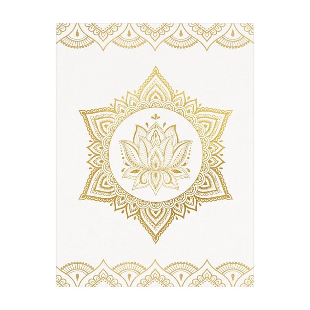 Tappeti dorati Mandala Loto - Illustrazione Ornamentale Oro Bianco