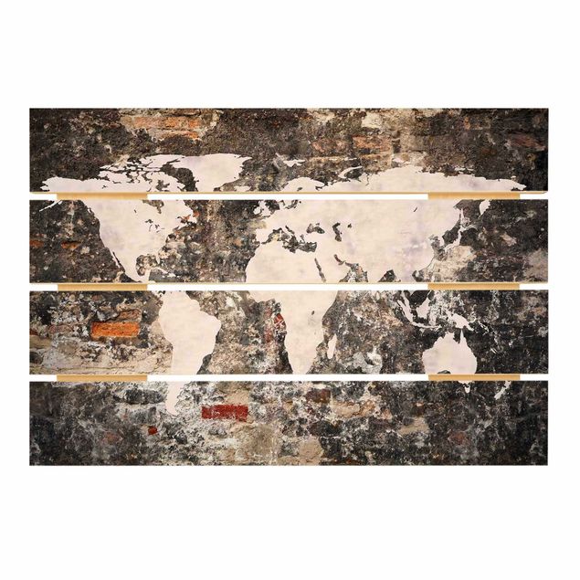 Stampa su legno - Vecchio Muro Mappa del mondo - Orizzontale 2:3