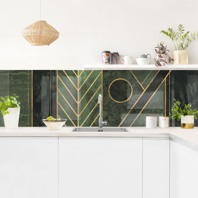 rivestimento adesivo cucina Forme geometriche oro smeraldo