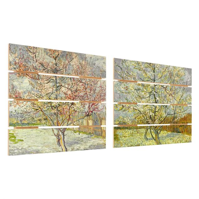 Quadro in legno effetto pallet - Vincent Van Gogh - Peach Blossom In The Garden - Quadrato 1:1