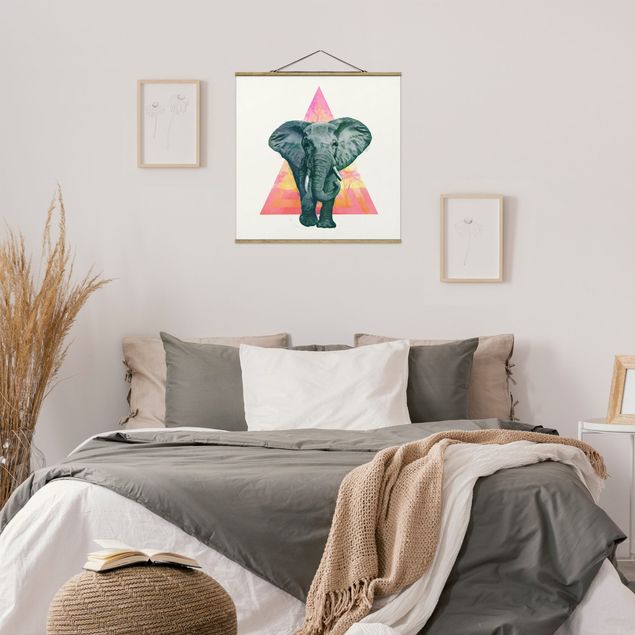 Quadro su tessuto con stecche per poster - Laura Graves - Illustrazione Elephant anteriore Triangolo Pittura - Quadrato 1:1