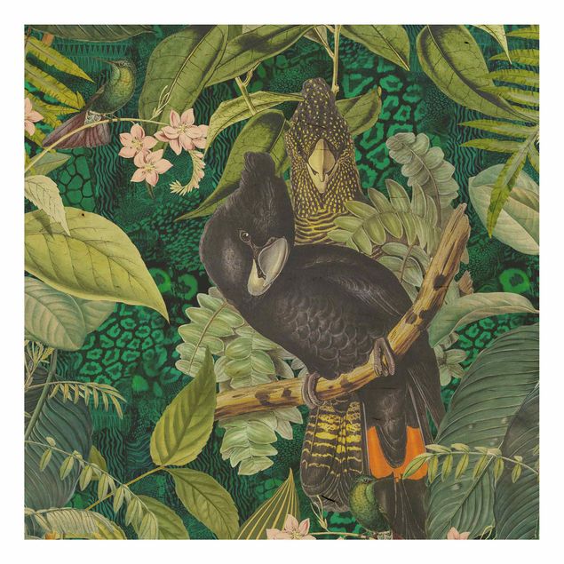 Stampa su legno - Colorato collage - Cacatua In The Jungle - Quadrato 1:1