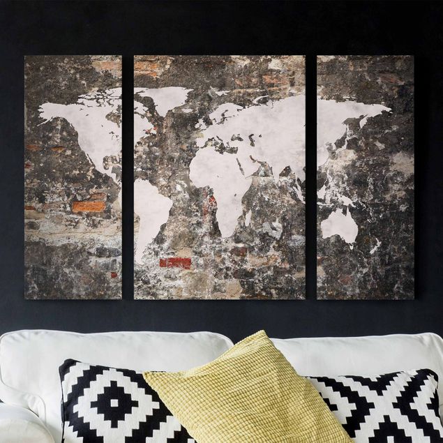 Stampe su tela vintage Vecchia mappa del mondo a parete