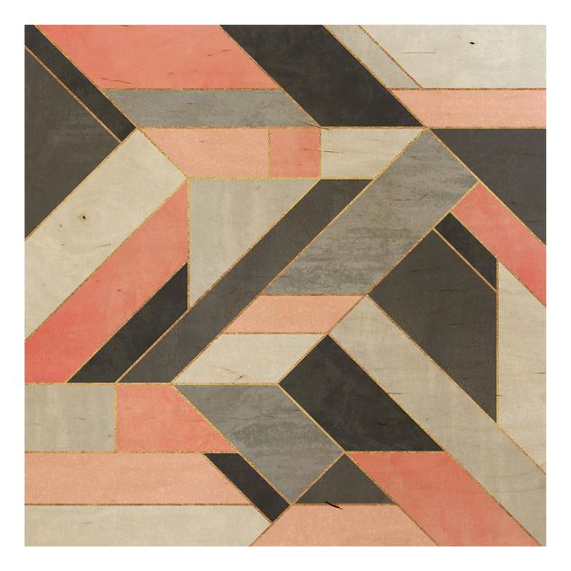 Stampa su legno - Geometria rosa e oro - Quadrato 1:1