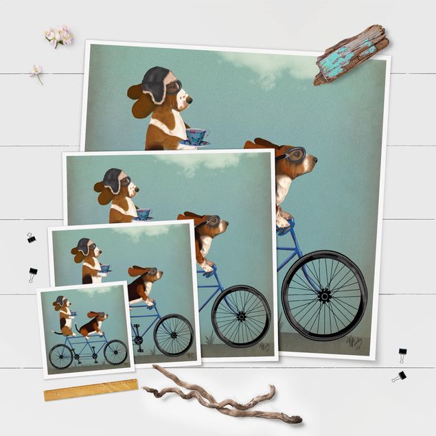 Poster - In bicicletta - Tandem Bassets - Quadrato 1:1