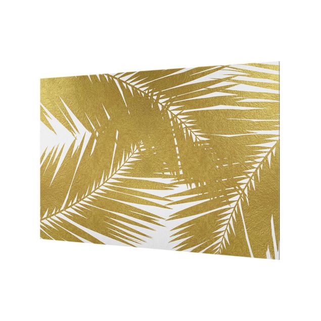 Paraschizzi in vetro - Scorcio tra foglie di palme dorate - Formato orizzontale 3:2