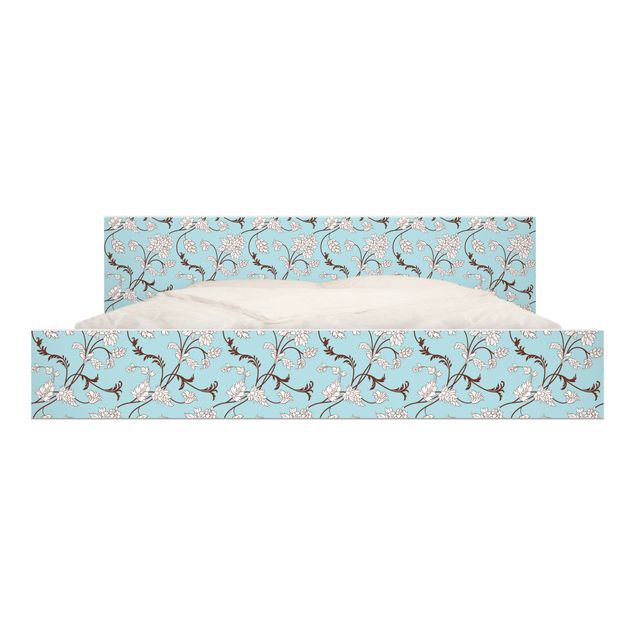 Carta adesiva per mobili IKEA - Malm Letto basso 180x200cm Bright Blue floral pattern