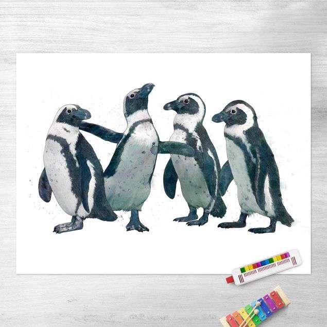 Tappeto per balcone Illustrazione - Pinguini Acquerello Bianco e Nero