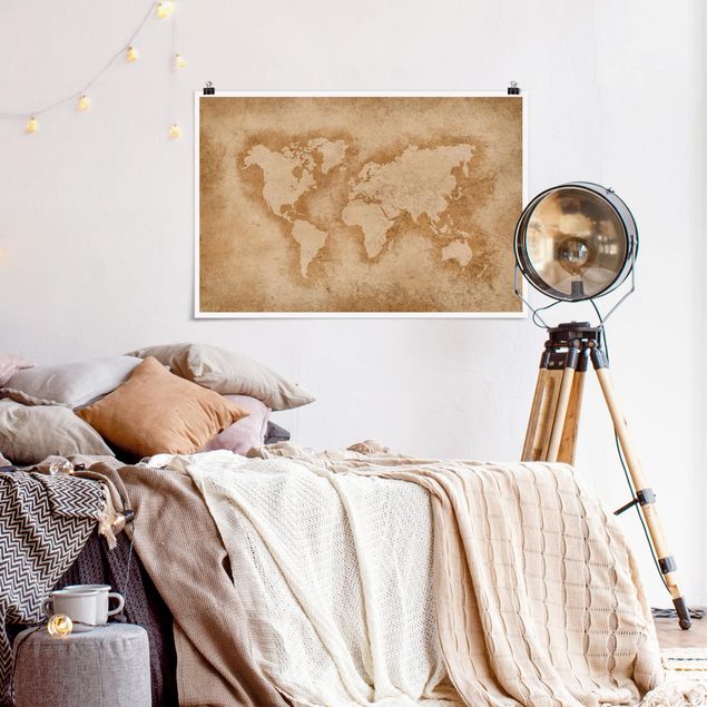 poster da parete vintage Mappa del mondo antico