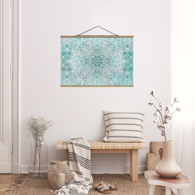Foto su tessuto da parete con bastone - Mandala acquerelli Ornament Pattern Turchese - Orizzontale 2:3