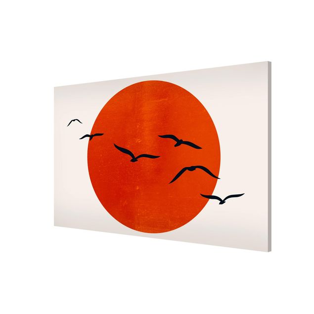 Lavagna magnetica - Stormo di uccelli davanti al sole rosso