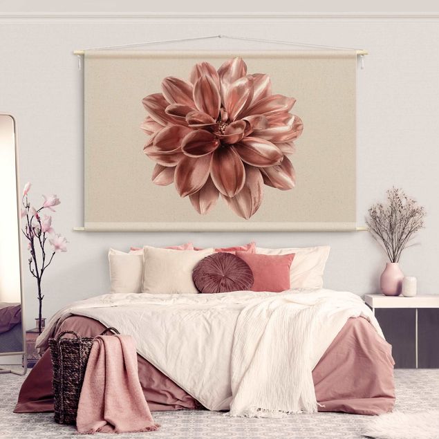 Arazzi da parete grande Fiore dalia in oro rosa metallico