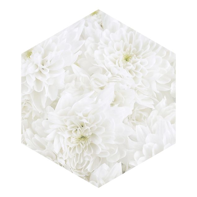 Carta da parati esagonale adesiva con disegni - Mare floreale di dalie bianco
