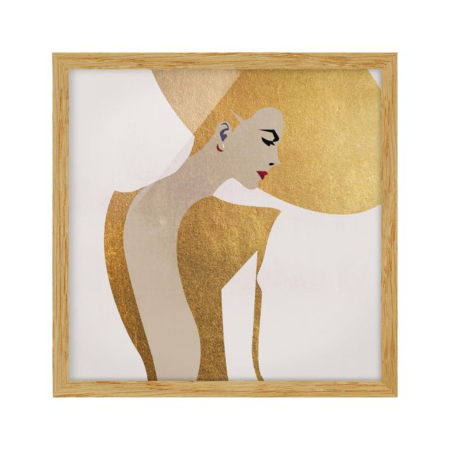 Poster con cornice - Signora con cappellino in oro