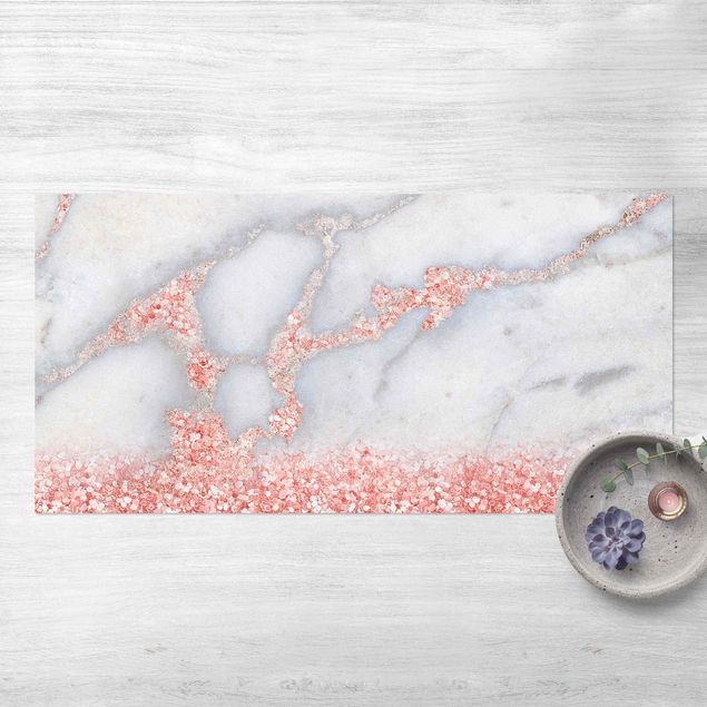 Tappeto per terrazzo esterno Effetto marmo con coriandoli rosa