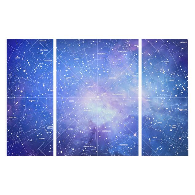 Stampa su tela 3 parti - Constellation sky map - Trittico