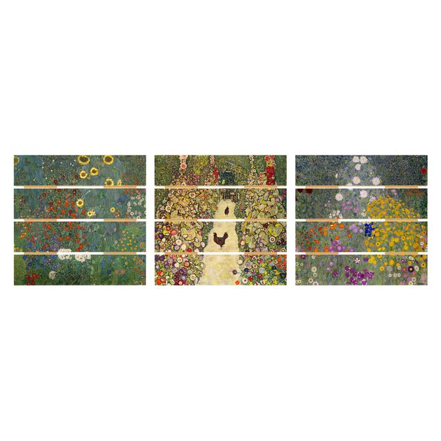 Quadro in legno effetto pallet - Gustav Klimt - In The Garden - Quadrato 1:1