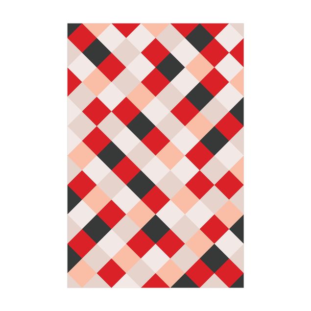 Passatoia rosso Motivo geometrico scacchiera ruotata rosso