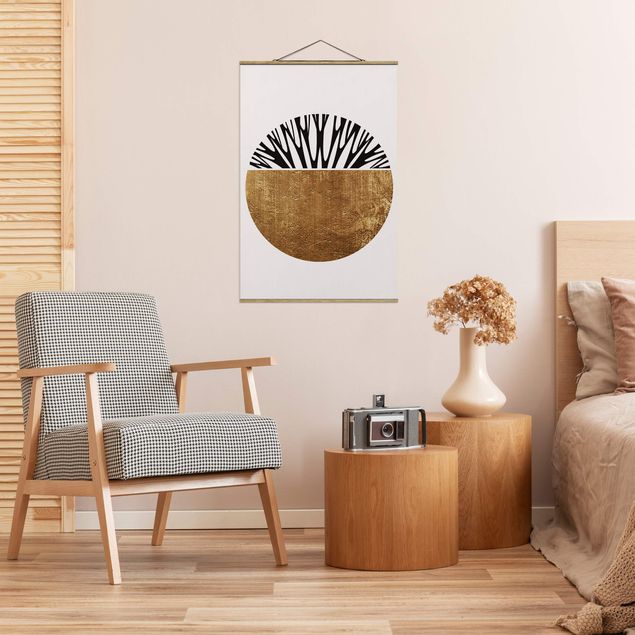 Foto su tessuto da parete con bastone - Forme astratte - cerchio dorato - Verticale 3:2
