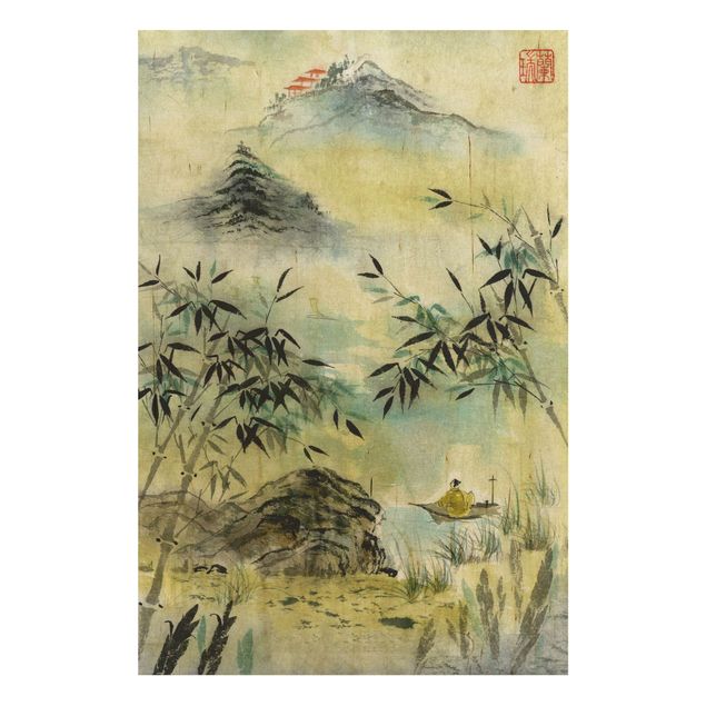 Stampa su legno - Giapponese disegno ad acquerello Bamboo Forest - Verticale 3:2