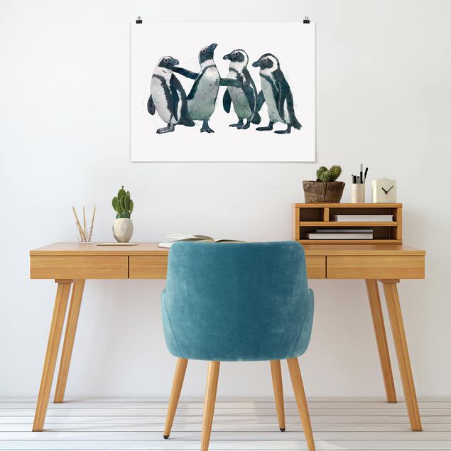 Poster cameretta bambini animali Illustrazione - Pinguini Acquerello Bianco e Nero