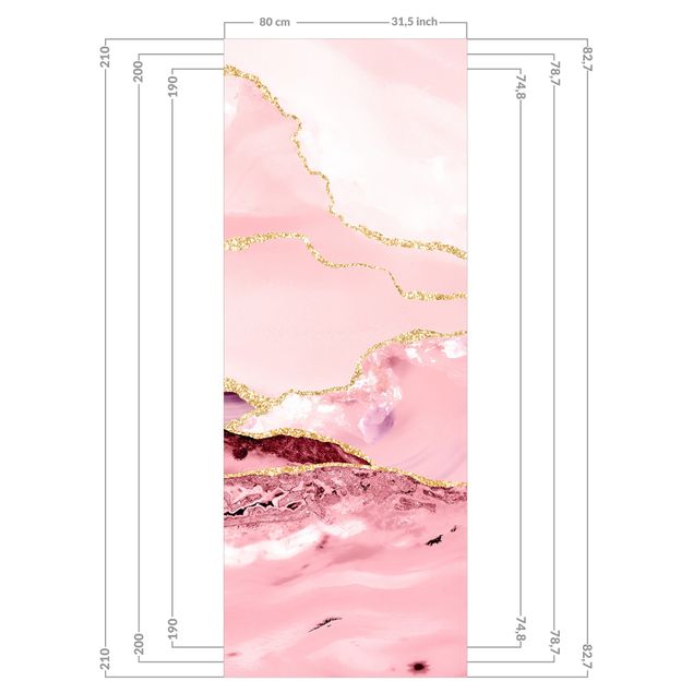 Rivestimento per doccia - Montagne rosa astratte con linee d'oro