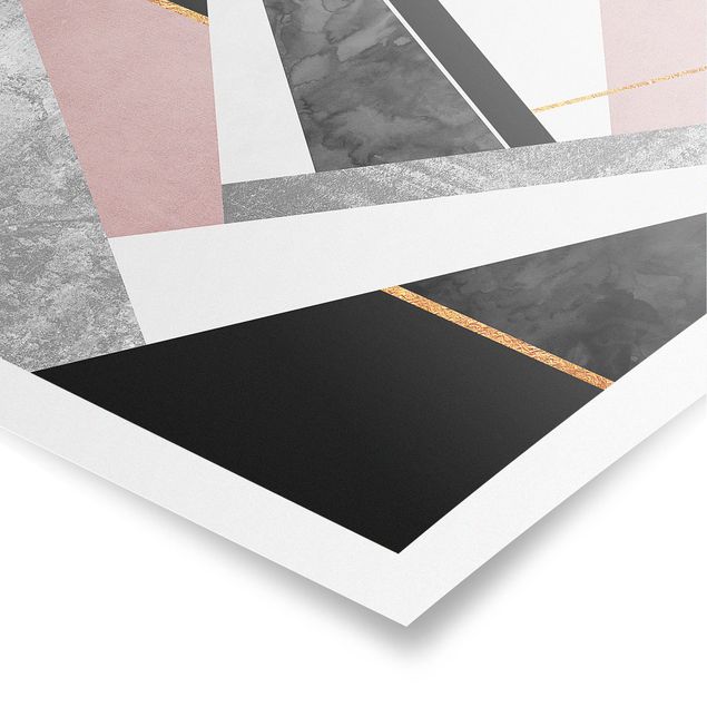 Poster - Bianco e nero Geometria con oro - Quadrato 1:1