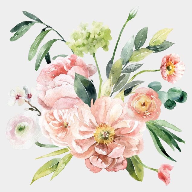 Adesivo murale - Acquerello Pink Flower Bouquet XXL