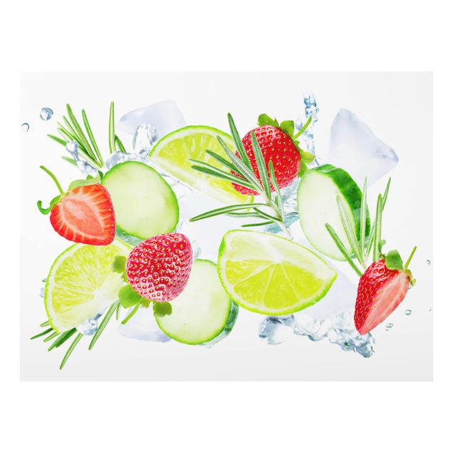 Paraschizzi in vetro - Strawberries Lime Ice Cubes Splash