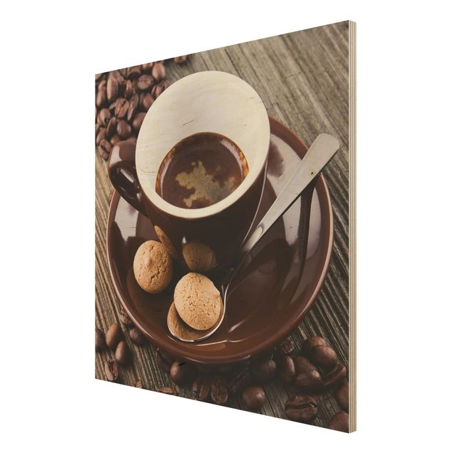 Stampa su legno - Fagioli della tazza di caffè con il caffè - Quadrato 1:1
