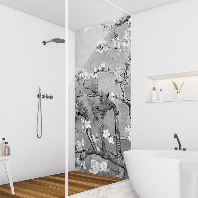Rivestimenti per doccia alluminio dibond Vincent Van Gogh - Mandorlo in fiore in bianco e nero