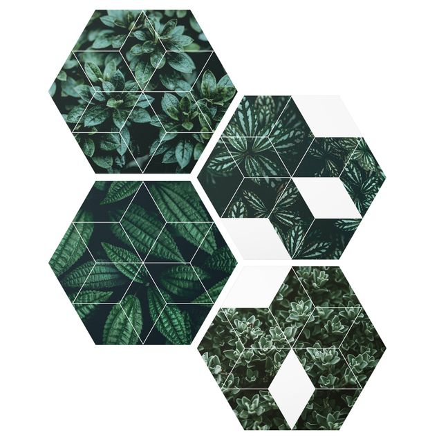 Esagono in Alluminio Dibond - Green Leaves Geometry Set I