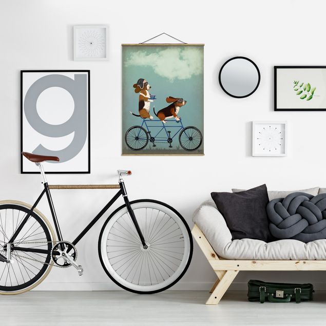 Foto su tessuto da parete con bastone - In bicicletta - Tandem Bassets - Verticale 4:3