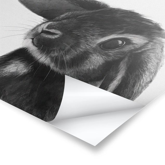 Poster - Illustrazione Coniglio bianco e nero Disegno - Quadrato 1:1
