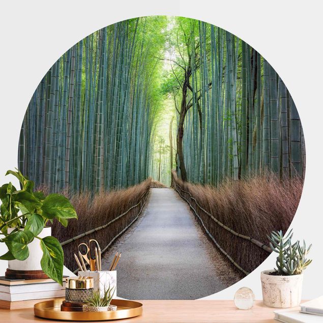 Carta da parati rotonda Il sentiero attraverso il bambù