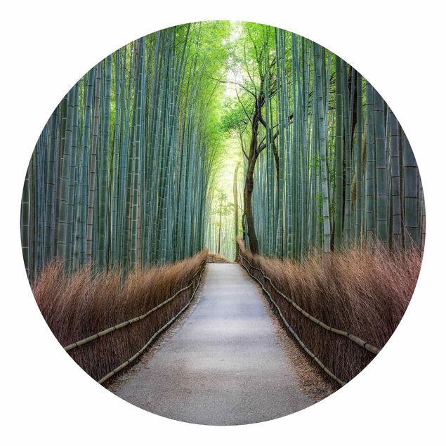 Carta da parati rotonda autoadesiva - Sentiero tra i bambù