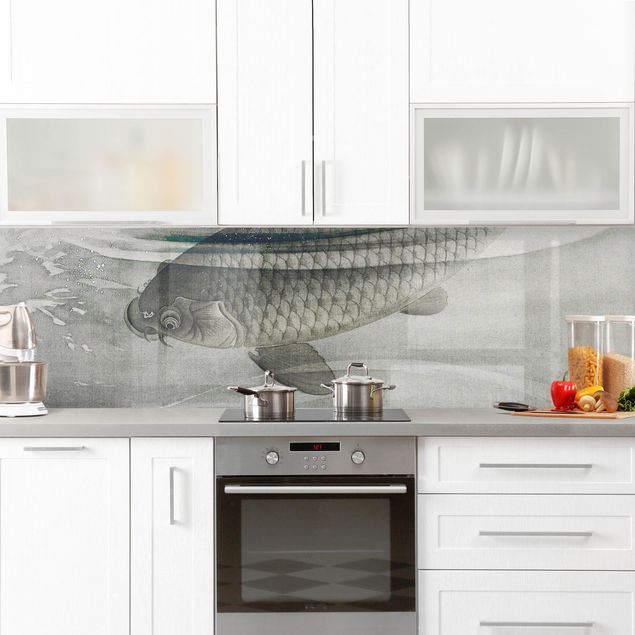 rivestimento adesivo cucina Illustrazione vintage di pesci asiatici IIl