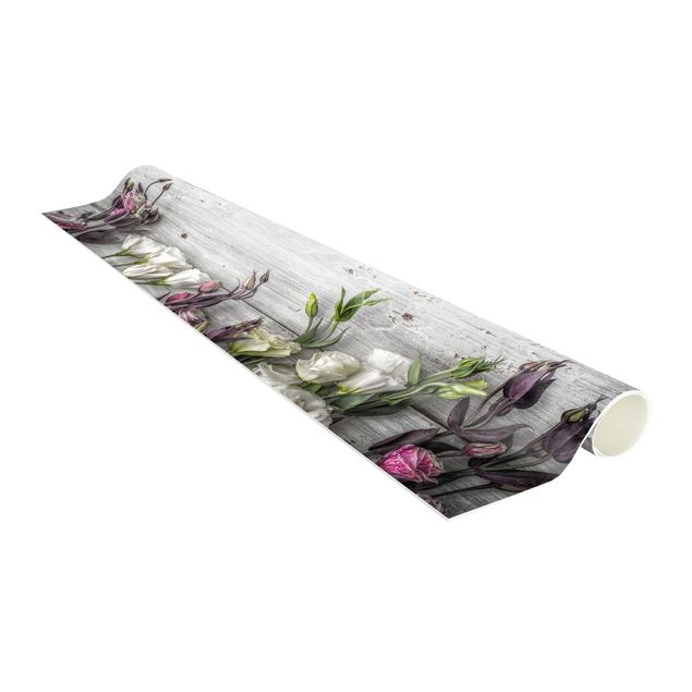 Tappeti fiori Tulipano Rosa su Legno Shabby