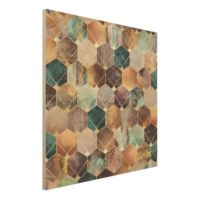Stampa su legno - Turquoise Geometria Golden Art Deco - Quadrato 1:1
