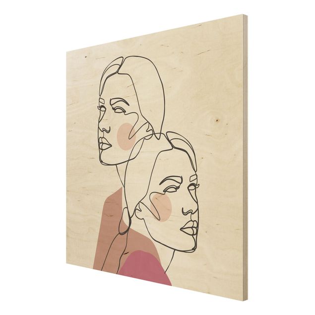 Stampa su legno - Line Art Donne del ritratto guance rosa - Quadrato 1:1