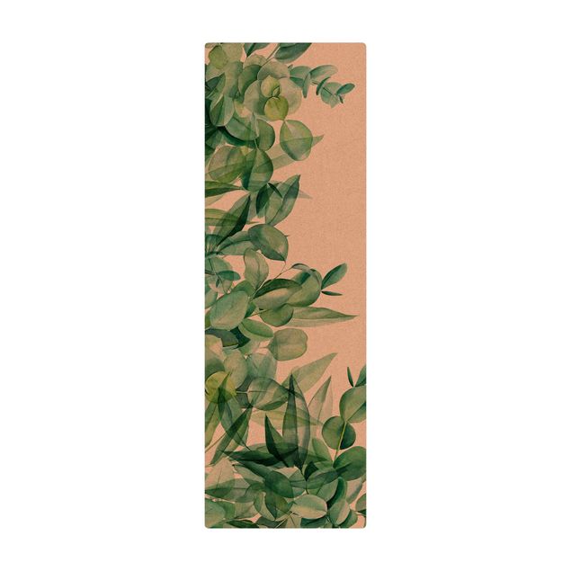 Tappetino di sughero - Fitte foglie di eucalipto in acquerello - Formato verticale 1:2