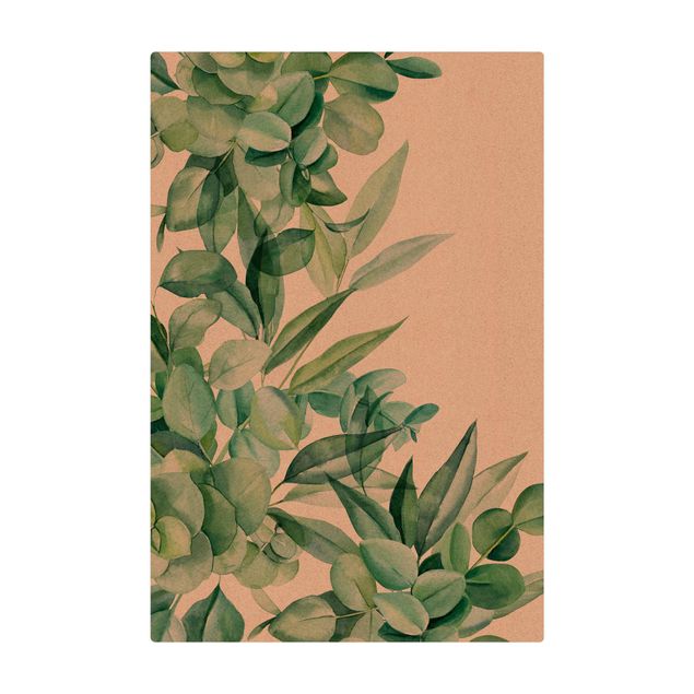 Tappetino di sughero - Fitte foglie di eucalipto in acquerello - Formato verticale 2:3