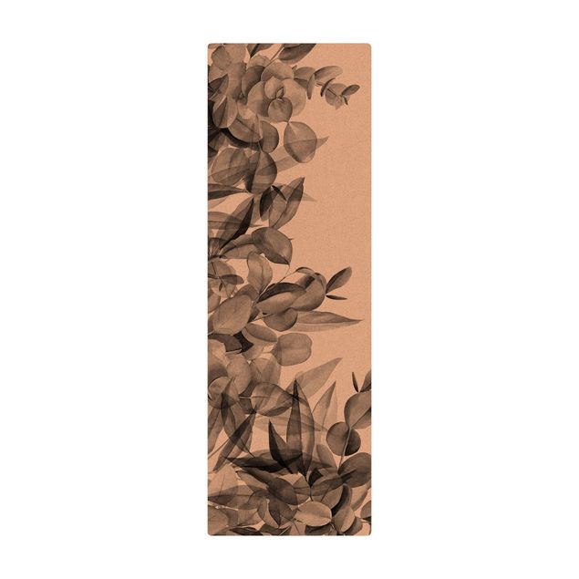 Tappetino di sughero - Folte foglie di eucalipto in acquerello nero - Formato verticale 1:2