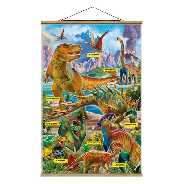 Foto su tessuto da parete con bastone - Specie di dinosauri - Verticale 2:3