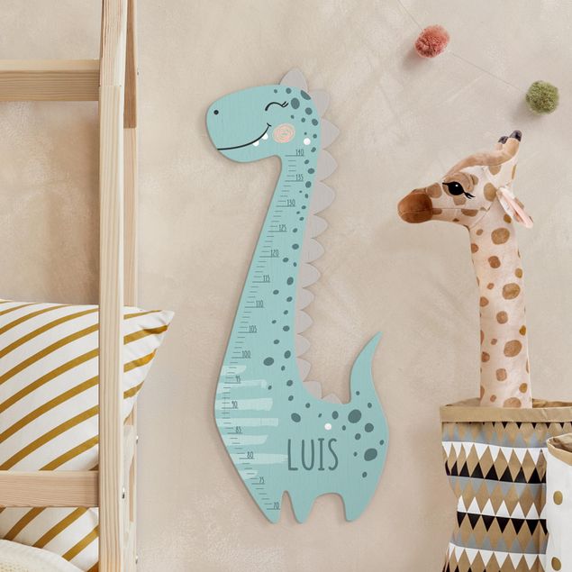 Metro da parete per bambini di legno - Dinosauro pastello per bambino con nome personalizzato