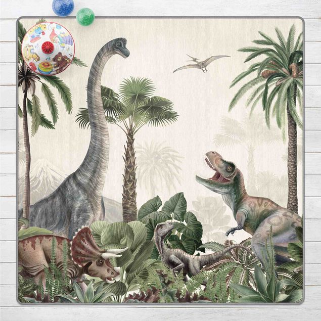 Tappeti moderni Dinosauri giganti nella giungla