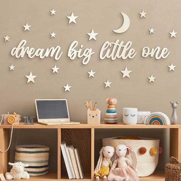 Decorazione da parete in legno scritte 3D - Dream big little one - Luna & stelle
